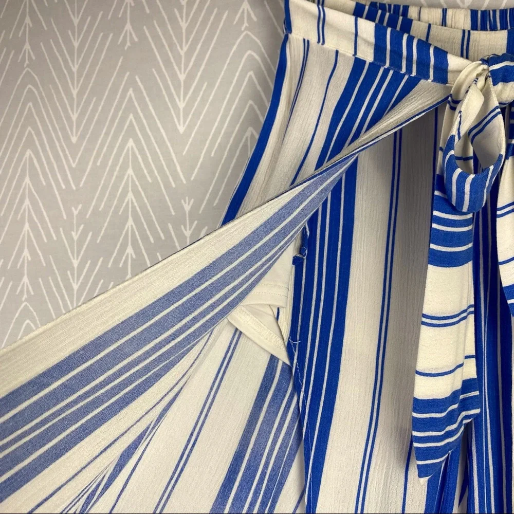 HYFVE Split Front Chic Striped Pants in Blue Stripe. - Picture 3 of 10